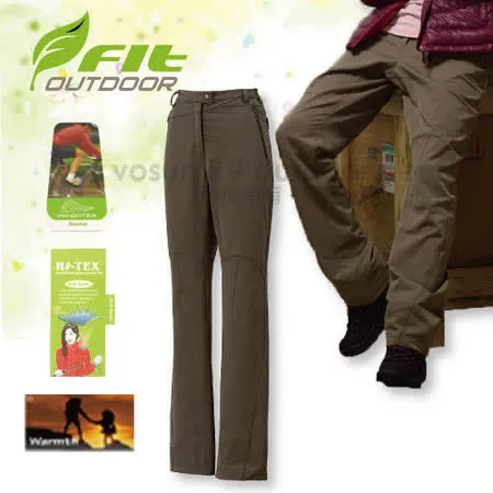 【FIT】女新款 彈性吸排抗靜電保暖長褲/軟殼褲.登山褲.休閒褲.健行褲/吸濕排汗.抗靜電.高彈性/撞色車線/機能性膝摺/淺駝色 EW2801✿30E010